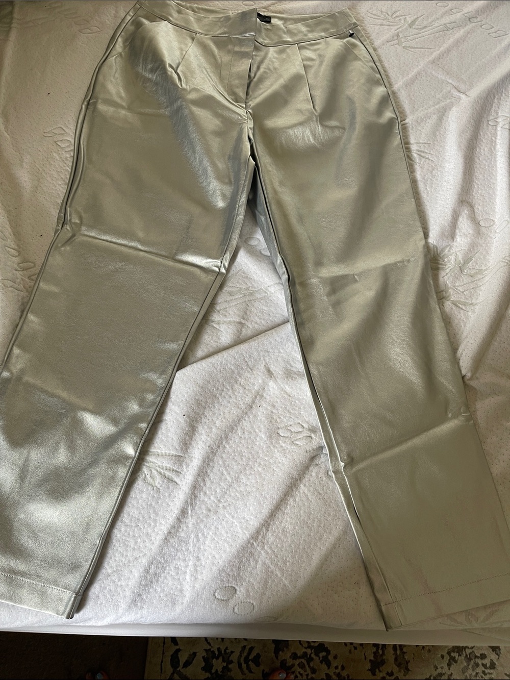 New York & Company Silver Straight-Leg Metallic Pants